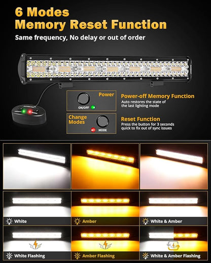 Auxbeam 6 Modes Amber White Series, 20 Inch LED Light Bar 420W, Strobe Light Flashing Warning Emergency, Spot Flood Combo Off Road Light for Trucks, Cars, ATVs, UTVs, Boats