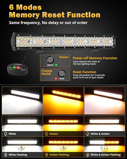 Auxbeam 6 Modes Amber White Series, 20 Inch LED Light Bar 420W, Strobe Light Flashing Warning Emergency, Spot Flood Combo Off Road Light for Trucks, Cars, ATVs, UTVs, Boats