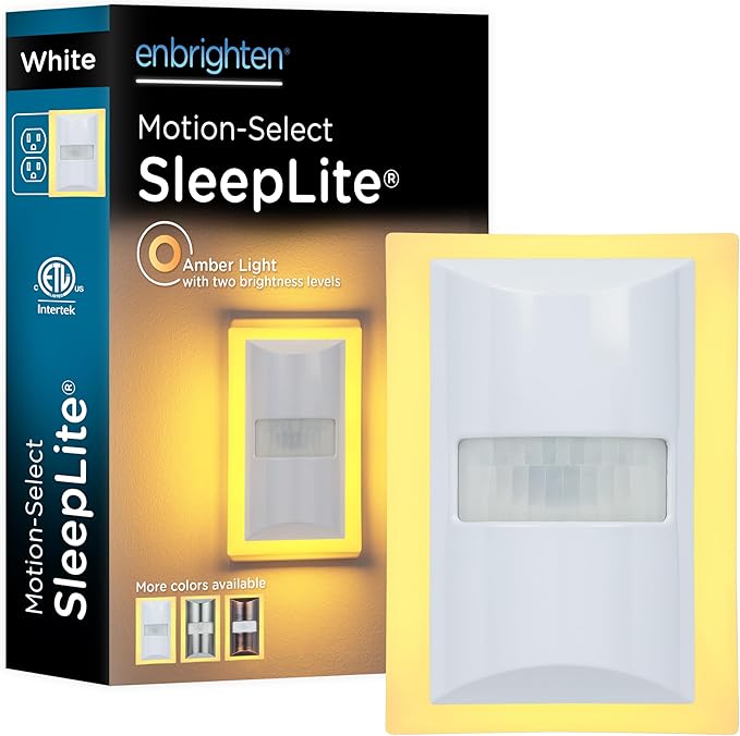 Enbrighten SleepLite LED Night Light Motion Sensor Nightlight Dusk to Dawn Amber Lights Ambient Lighting Room Decor for Bedroom Baby Nursery Bathroom White