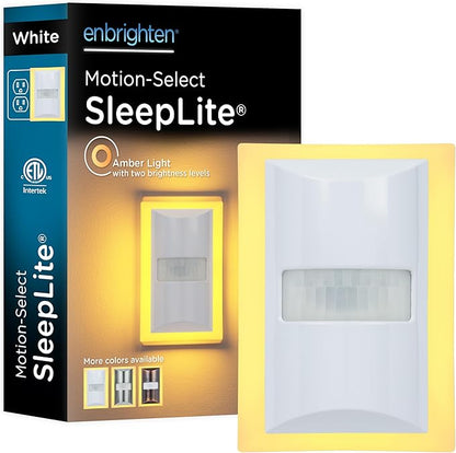 Enbrighten SleepLite LED Night Light Motion Sensor Nightlight Dusk to Dawn Amber Lights Ambient Lighting Room Decor for Bedroom Baby Nursery Bathroom White