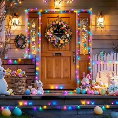 LAMPHOME Pastel Easter Lights String, Multicolor Christmas Mini Light, 32.5FT 100 LED with 16 Light Modes Green Wire, Fairy Lights Plug in for Outdoor Xmas Trees Garland Wreath Holiday Decorations