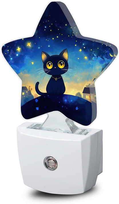 Cat Black Cute Nightlight,Dark Starry Night Star Night Lights Plug into Wall Decorations for Bedroom Bathroom,Dusk to Dawn Sensor Kitchen Hallway Stairs Energy Efficient Desk Lamp