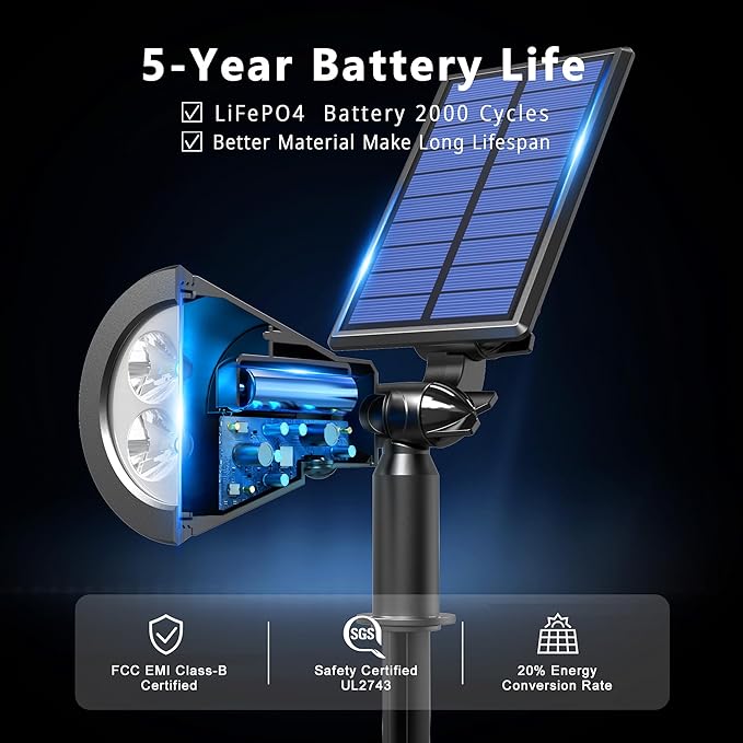 6 Pack Solar Lights Outdoor Waterproof IP65,Warm White Light,2 Lighting Modes,Solar Powered Spotlights for Yard Garden Solar Spot Lights for Flag Landscape Auto On/Off