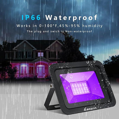2 Pack 395nm 30W LED Black Light with Plug and Switch, 4.9ft Power Cord, IP66 Waterproof Blacklight is Used for Indoor or Outdoor Glow Party, Stage Lighting,Body Paint, Fluorescent Poster
