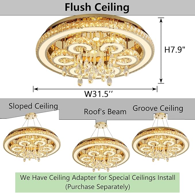 Modern Flush Mount Ceiling Chandeliers Dining Room LED Light Crystal Lights for Living Room Gold Sparkling Chandeliers Interior Luxury Lighting Fixtures Bedroom Ofiice Dimmable Light 2700K 6000K