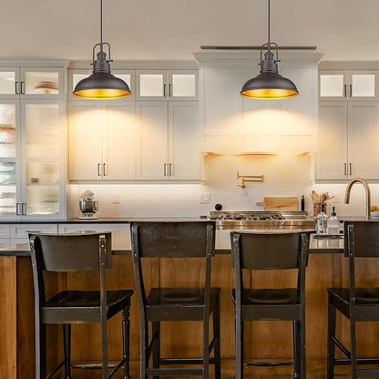 zeyu 2 Pack Farmhouse Pendant Light Fixtures, 11-inch Ceiling Hanging Light Fixtures for Kitchen Dining Room, Oil Rubbed Bronze Finish, 016-1-2PK ORB