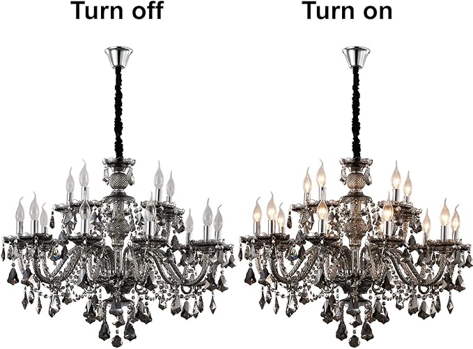 Smoky Gray Crystal Chandelier Modern Double Layer K9 Crystal Chandeliers Lighting 15-Light Crystal Raindrop Hanging Chandelier for Living Room Dining Room(15 Lights)