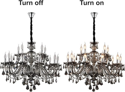 Smoky Gray Crystal Chandelier Modern Double Layer K9 Crystal Chandeliers Lighting 15-Light Crystal Raindrop Hanging Chandelier for Living Room Dining Room(15 Lights)