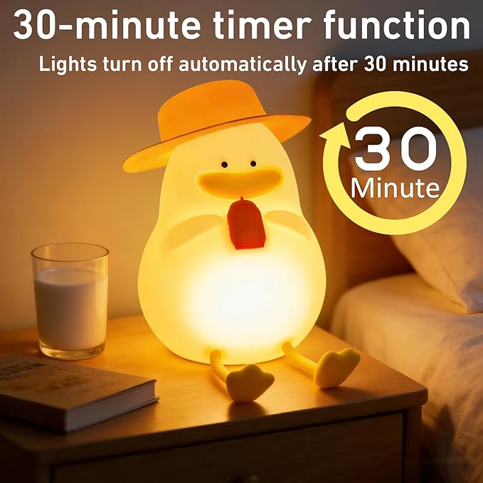 Cute Duck Night Light - 7 Color Squishy Silicone Duck Lamp, Rechargeable Portable Tap Control Duck Light for Bedside Room Decor Gift for Birthday Christmas