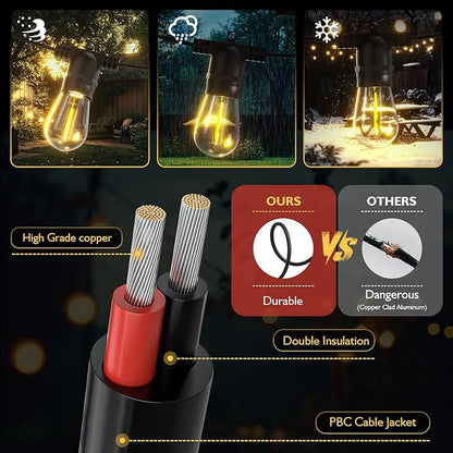 Outdoor String LED Patio Lights - 100Ft 30M Outside Waterproof Light with Remote Dimmable S14 Shatterproof Bulb Connectable Hanging Outdoor Electric Lighting for Backyard Yard Easter Gifts for men