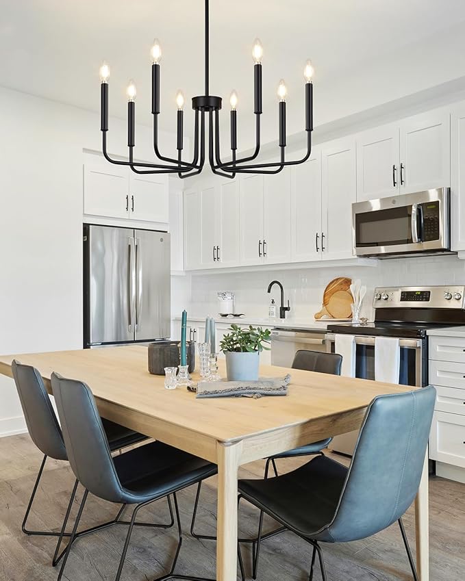 Yunnix 8 Light Black Chandelier for Dining Room Light Fixture, Modern Farmhouse Chandelier Candle for Bedroom, Entryway, Foyer, Staircase, Kitchen and Living Room