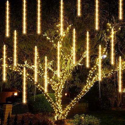 Christmas Meteor Shower Lights Outdoor, 288 LED 12" 8 Tubes Waterproof Christmas Lights Outdoor Plug in, Snow Falling Rain Icicle Xmas Light Decorations, Warm White
