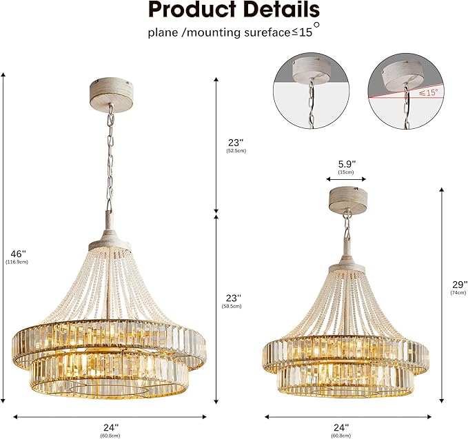 24“ Crystal Ceiling Fan with Lights, Modern Caged Fandelier with Remote & App Control, 6-Speed Reversible DC Motor, 8-Lights Chandelier Fan Double Layer for Bedroom, Living Room (White Gold)