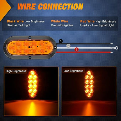 Nilight 6 Inch Oval Amber LED Trailer Tail Lights 2PCS 10 LEDs Waterproof Turn SignalsTrailers Lights for Truck RV Boat Bus Lorry Camper Van Caravan