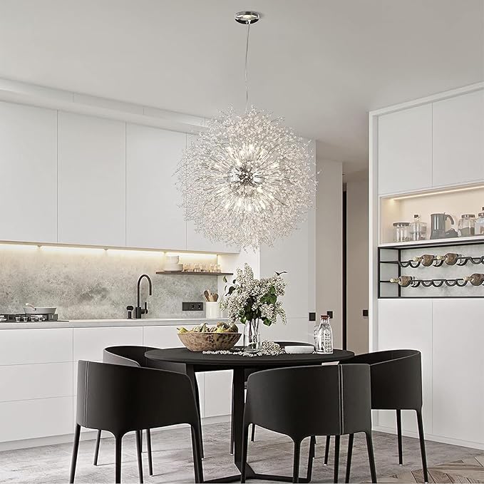 Modern Sputnik Chandelier, 24 Lights Large Firework Crystal Chandelier, Chrome Dandelion High Ceiling Light Fixture for Foyer Hallway Entryway Living Room