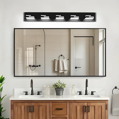 LED Modern Bathroom Vanity Light Fixtures 5-Light 34-inch 5CCT Dimmable Matte Black Vanity Lights for Bathroom Lighting Fixtures Over Mirror, with 360° Rotatable Acrylic Heads