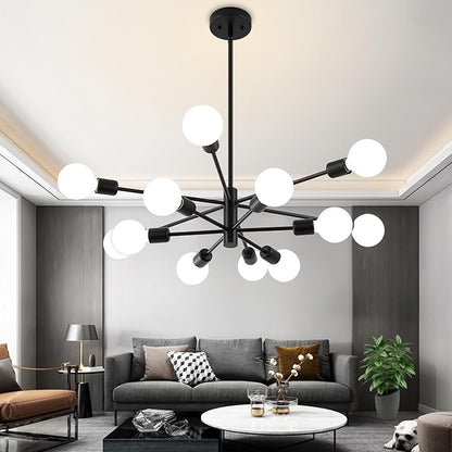 Sputnik Chandelier, Black Modern Chandeliers, Mid Century Ceiling Lighting Fixture for Living Room, Kitchen, Bedroom, Dining Room, Farmhouse (12-Light)