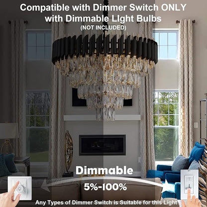 AXILIXI Crystal Chandelier Contemporary, 24" Modern Living Room Chandeliers, K9 Crystal Ceiling Lights Fixtures, Round 5 Tiers Pendant Lighting Chandelier Black for Entryway Dining Room Staircase