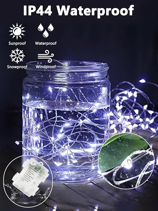 2 Pack Fairy Lights Battery Operated with Remote Control & Timer, Each 26FT 80 LED String Lights Outdoor Indoor, 8 Modes Twinkle Light for Christmas Party Wedding Birthday Bedroom Décor (Cool White)