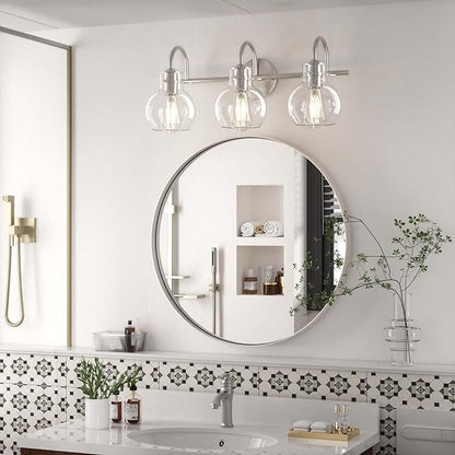 Bathroom Light Fixtures Brushed Nickel 3 Light Bathroom Lights Over Mirror with Clear Glass Shade Brushed Nickel Modern Wall Sconces Vanity Light for Bathroom UL Listed