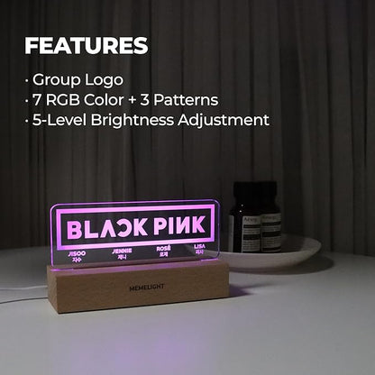 Black.Pink Night Light, Kpop Merchandise, Korean Idol Lamp for Blink, 7RGB Color, Dimmer, 8.3 x 4.2 x 1.7