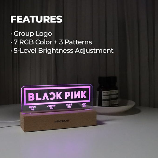 Black.Pink Night Light, Kpop Merchandise, Korean Idol Lamp for Blink, 7RGB Color, Dimmer, 8.3 x 4.2 x 1.7
