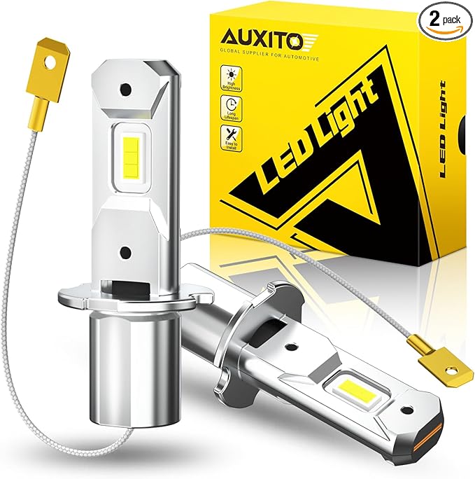 "AUXITO H3 LED Bulb, 16,000LM 600% Super Brighter, 10 Years Lifespan, 1:1 Size Plug-n-Play, 100% Perfect Installation, H3 LED Fog Light Bulb for Fog Lamp, DRL, Canbus Ready, Pack of 2".