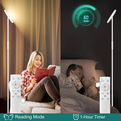 mukuxin Floor Lamp, Upgraded 40W 4000LM Super Bright Torchiere LED Floor Lamps for Living Room, Stepless Dimmable Color Temperature 2700K-6500K with Remote & Touch Control, Standing Light (40W White)