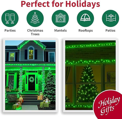 LAMPHOME 99ft St Patricks Day Green String Lights, 300 LED Transparent Wire Fairy StarryMini Light Plug in, 16Lighting Modes for Indoor Outdoor Xmas Tree Wedding Party Decoration