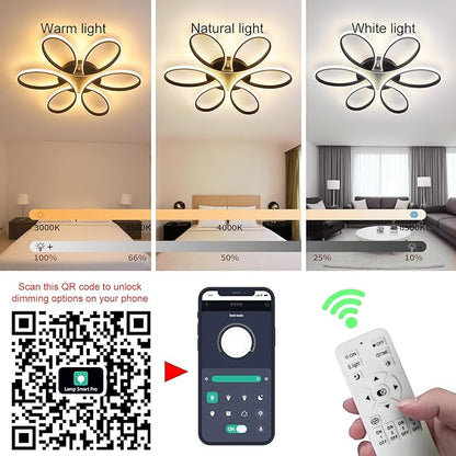 Modern LED Ceiling Light, 29 inch 90W, Dimmable Chandelier Fixture with Remote/APP Control, Indoor Lighting for Living Room, Dining Room, Bedroom, Kitchen