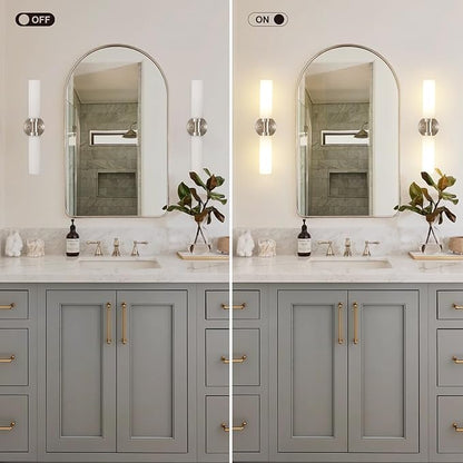 SANTOSTOCK Brushed Nickel Bathroom Light Fixtures, 2-Light Vanity Lights W/White Glass Shade, Modern Sconces Wall Lighting for Mirror Kitchen Bedroom Hallway Living Room, E26 T10 Bulbs(Excluded)