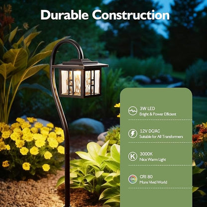 LITFIT Low Voltage Landscape Lighting, 12V 3W 185LM 3000K ORB Electric Pathway Lights, Waterproof Wired Garden Light with Connectors for Walkway Yard, Die-Cast Aluminum, 50000H Integrated LED, 4Pack