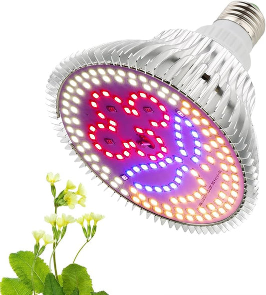 highydroLED 156-LED Full Spectrum Plant Light, E27 Grow Bulb for Indoor Plants, Energy-Efficient 2835 LED with Red/Blue/White/Warm/IR/UV, 85-265V, Easy Install for Succulents, Flowers, Veggies, Herbs