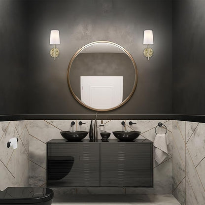 Globe Electric 51861 Clarissa 1-Light Wall Sconce, Matte Brass, White Fabric Shade, Bulb Not Included