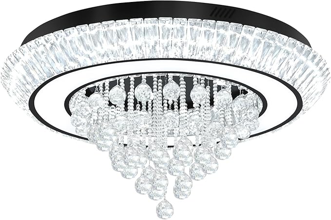 32in Black Crystal Raindrop Chandelier Crystal Flush Mount Ceiling Light Modern Led Luxury Chandelier,Raindrop Chandeliers for Dining Room, Living Room