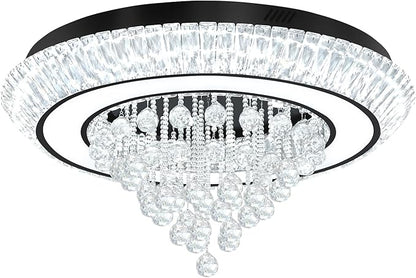 32in Black Crystal Raindrop Chandelier Crystal Flush Mount Ceiling Light Modern Led Luxury Chandelier,Raindrop Chandeliers for Dining Room, Living Room