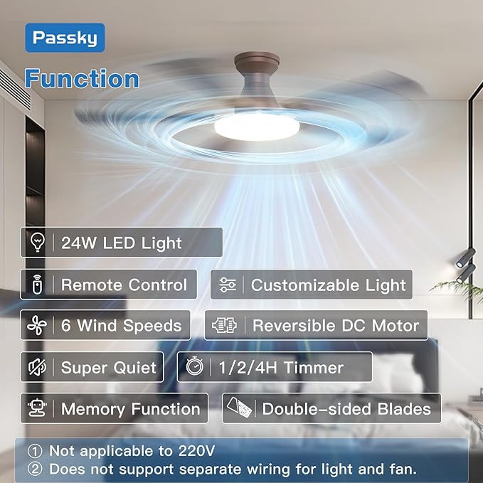 Passky Ceiling Fans with Lights, 52 inch Flush Mount Ceiling fan with Remote Control, Low Profile Ceiling Fan for Bedroom, Farmhouse, Reversible, 3CCT, Dimmable, Noiseless DC Motor, Brown