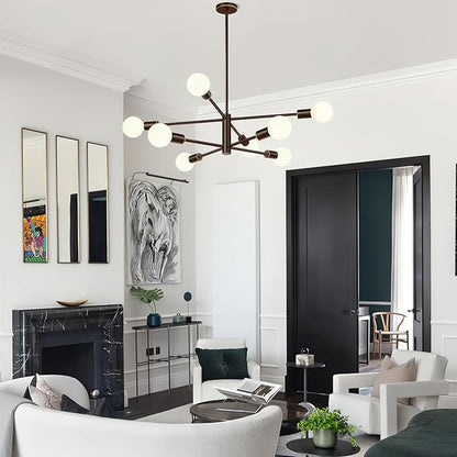 30" Modern Chandelier Ceiling Light Fixture, 8-Light Sputnik Chandeliers Brown and Gold Mid Century Chandelier Over Table, Height Adjustable Chandeliers for Dining Room Kitchen (Bulbs Not Included)
