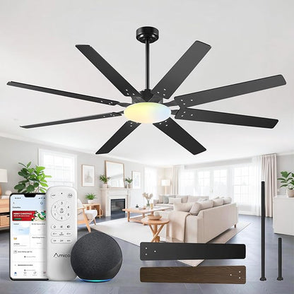 Amico Ceiling Fans with Lights, 72 inch Smart Ceiling Fan Compatible with Alexa/App/Remote Contro,Reversible DC Motor, 6 Speeds, Dimmable 3CCT LED, Quiet Indoor/Outdoor for Living Room, Great Room