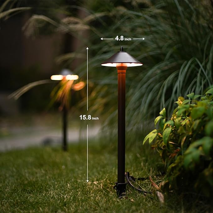 GOODSMANN Landscape Lighting Outdoor Low Voltage Landscape Lighting Kits 8PK Pathway Lights Wired 10W 25 Lumen 2700K Warm White Metal 12V Bronze Electric Sidewalk Walkway Lights with Cable Connectors