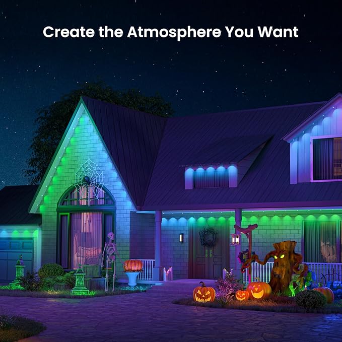 YEELIGHT Permanent Outdoor Lights, 100FT RGB LED String Lights with 16 Million Colors and Music Sync, Outside Lights for House with App Control, Waterproof Outside Eaves Lighting Decor for Parties
