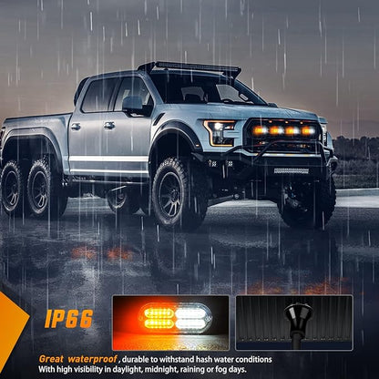 Nilight 4PCS 24LED Emergency Strobe lights 12V 24V Amber White Surface Mount Grille Hazard Safety Warning Lights Sync Feature Side Flashing Marker Flash for Car Truck Campers