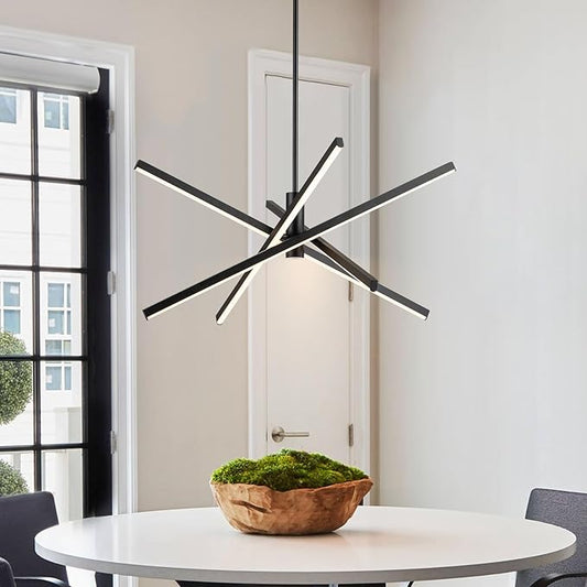 Y'INSP Black LED Chandeliers for Dining Room, 4-Lights Modern Pendant Light Fixture LED Embedded Hanging Lighting Fixtures for Kitchen Island Bedroom Living Room