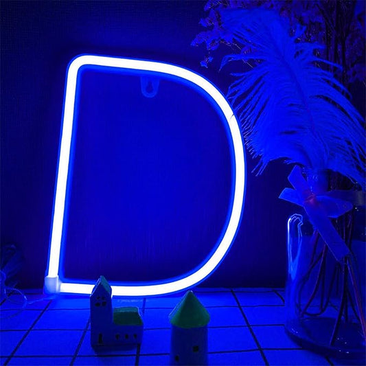 ENUOLI LED Letter Lights Neon Signs Blue Night Lamps 26 Alphabet USB/Battery Operated for Home Wall Party Birthday Christmas Wedding Gifts (D)