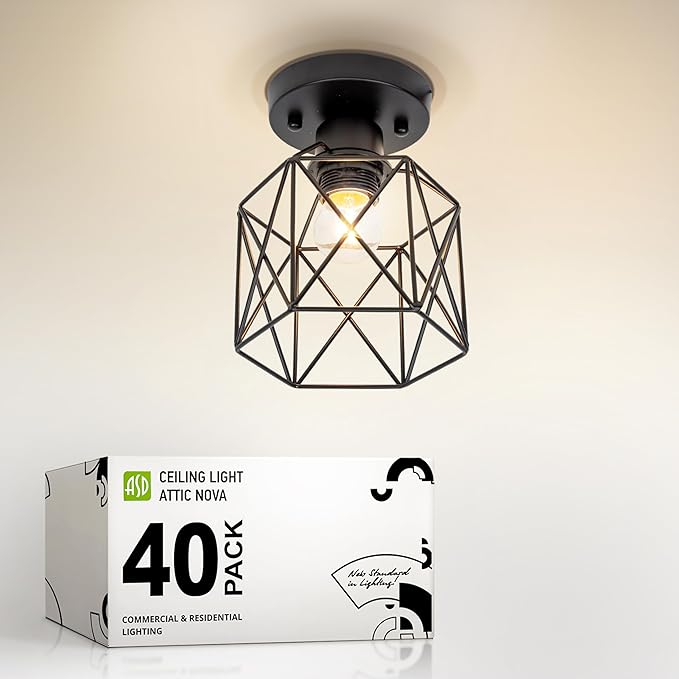 ASD Black Semi Flush Mount Ceiling Light Fixture - 5.7" E26 120V ETL Modern Light Fixtures Ceiling Mount, Semi Flush Mount Chandelier for Entryway, Bedroom, Foyer Lighting Fixtures 40 Pack