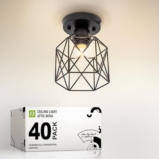 ASD Black Semi Flush Mount Ceiling Light Fixture - 5.7" E26 120V ETL Modern Light Fixtures Ceiling Mount, Semi Flush Mount Chandelier for Entryway, Bedroom, Foyer Lighting Fixtures 40 Pack