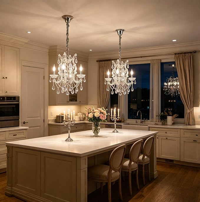 Modern Crystal Chandelier Light Fixtures 4-Light,Luxury K9 Clean Crystal Ceiling Pendant Light for Kitchen Island,Dinning Room, Bedroom,Hallway,Bathroom (4 Lights)