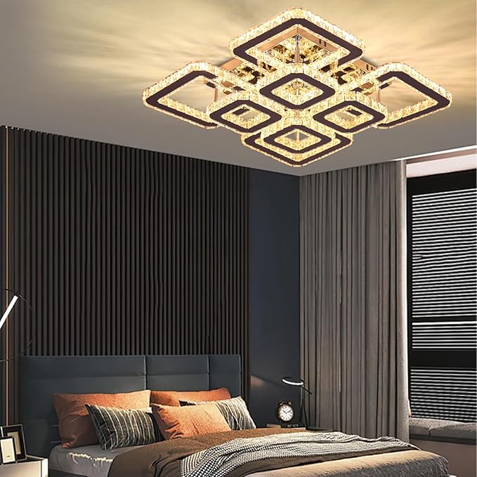 FRIXCHUR 20" Modern Ceiling Light Fixture 3000k Led Flush Mount Ceiling Light Square Crystal Chandelier for Dining Room Living Room Bedroom Hallway
