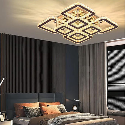 FRIXCHUR 20" Modern Ceiling Light Fixture 3000k Led Flush Mount Ceiling Light Square Crystal Chandelier for Dining Room Living Room Bedroom Hallway