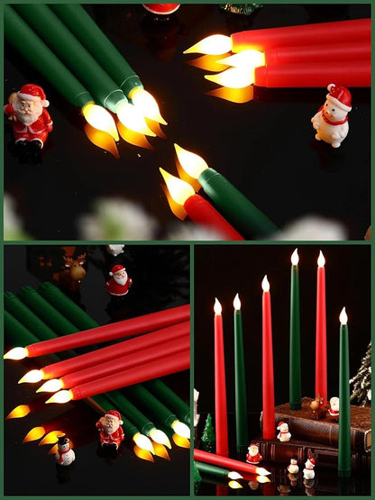 Treela 24 Pcs Flameless Taper Candles Battery Operated Bulk Fake Candles Light LED Candle Sticks Flickering Tapered for Easter Wedding Anniversary Decoration(Basic,10 Inch,Red,Green)